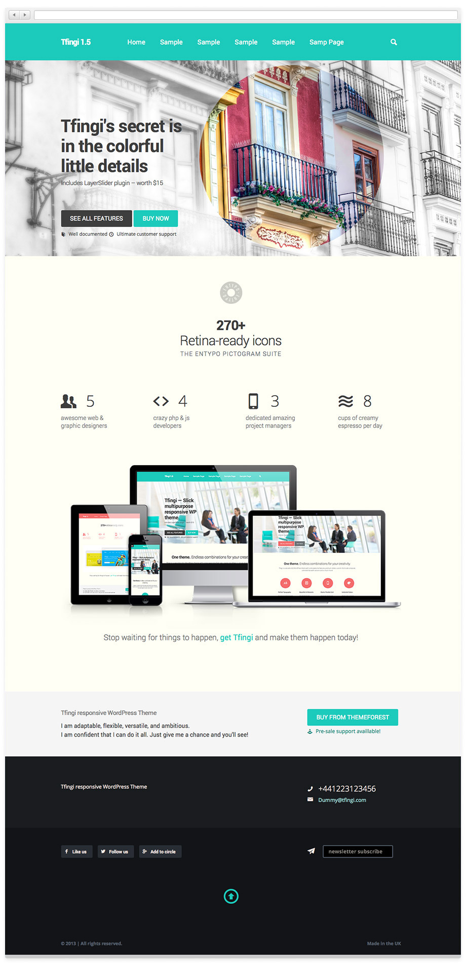 Responsive website homepage featuring colorful balcony