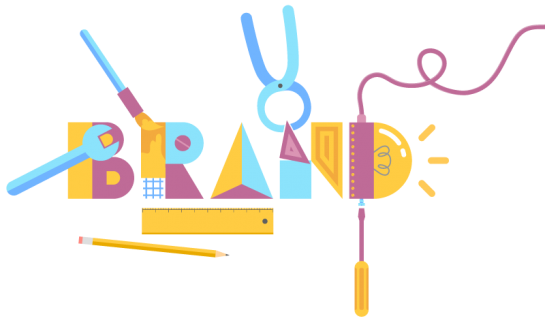Colorful BRAND letters formed from design tools Colorful BRAND letters formed from design tools