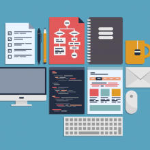 Flat lay web developer workspace with code Flat lay web developer workspace with code