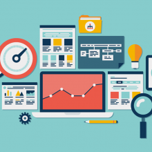 Analytics dashboard with charts on laptop Analytics dashboard with charts on laptop