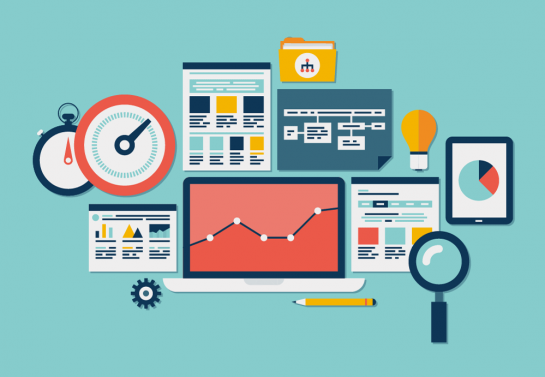 Analytics dashboard with charts on laptop