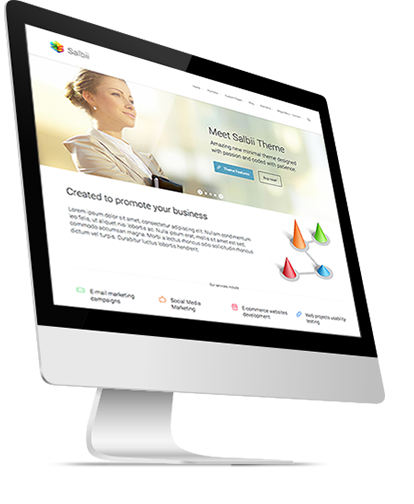 Computer monitor showing business website template