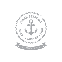 Seafood logo featuring anchor, crab, lobster, fish