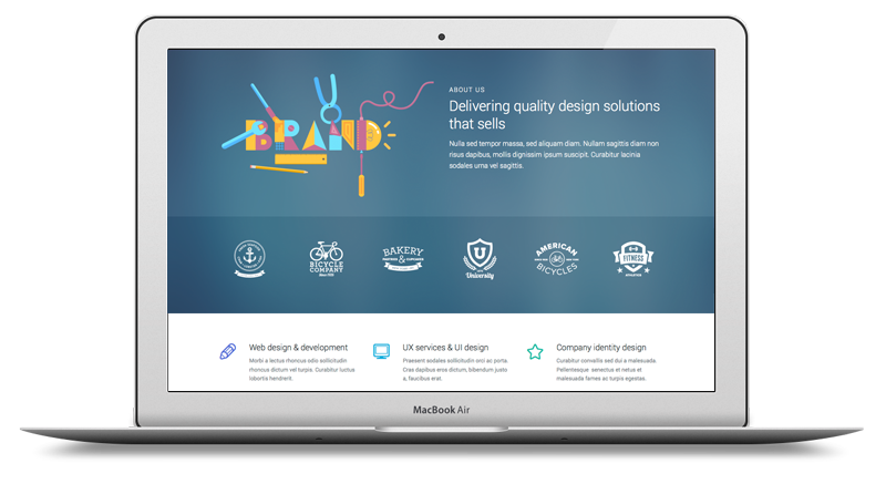 Laptop displaying branding and design services webpage